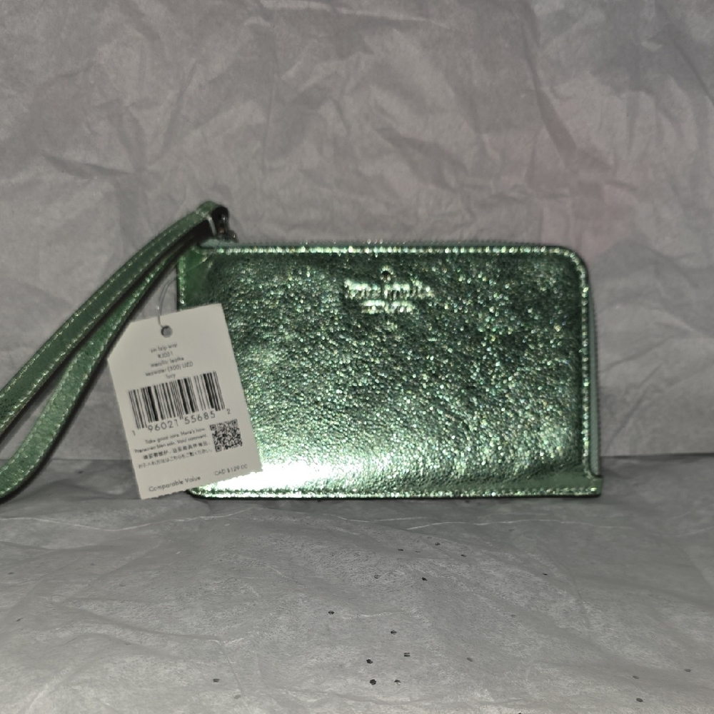 (NWT) Kate Spade Metallic Mint Green Wristlet